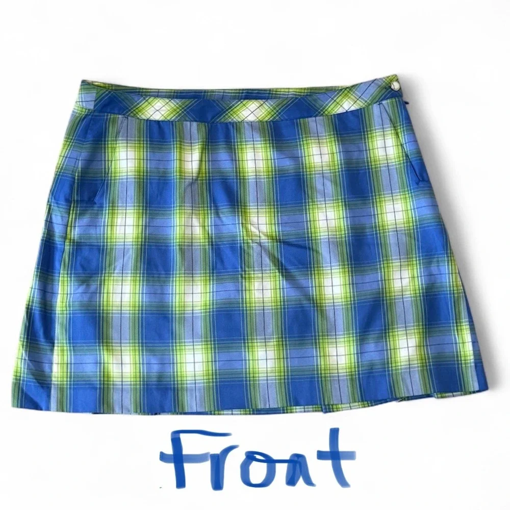 EFP Womens Pro Golf Skort Blue Green White Plaid  Sz-18 Pockets Golfing Athletic